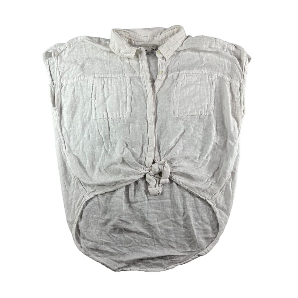 Lucky Brand Shirt Womens Large White Button Down Cropped Sleeveless Tie Collar